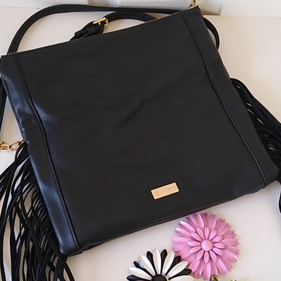 Vegan Leather Deux Lux Black Fringe Crossbody NWOT - Picture 3 of 7